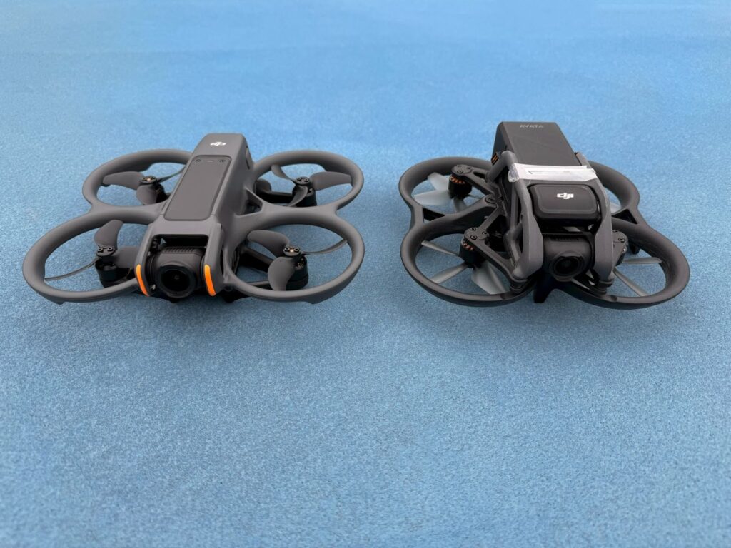 A front-view image of the DJI Avata and the new DJI Avata 2.