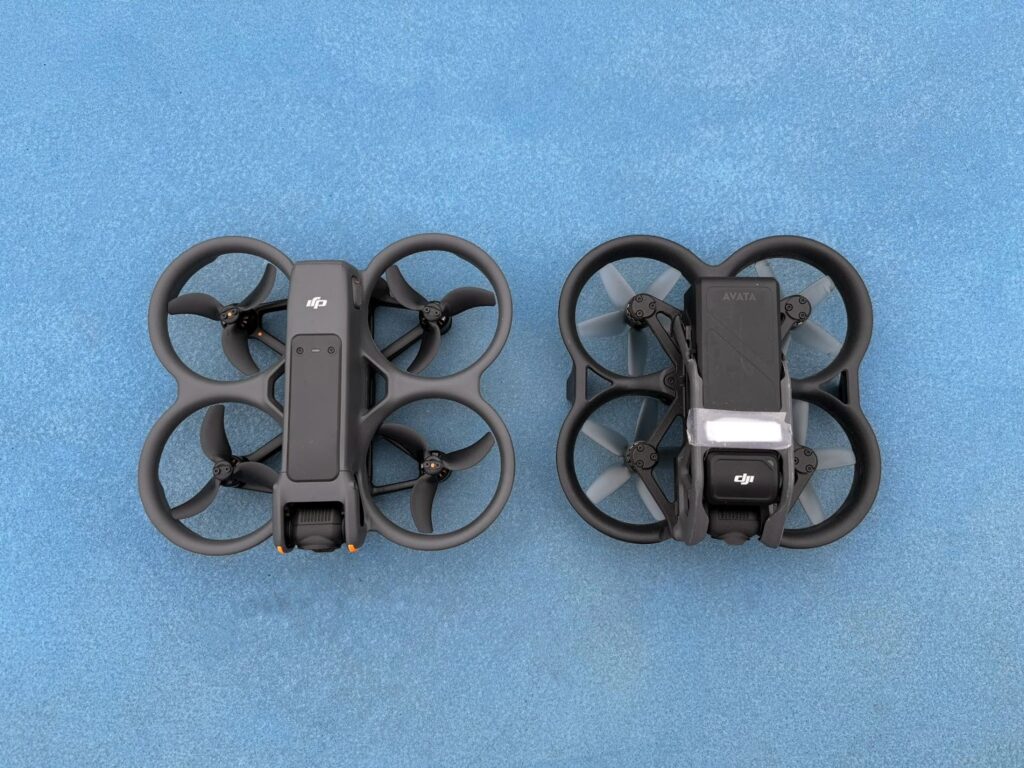 A top-down image of the DJI Avata and the new DJI Avata 2.