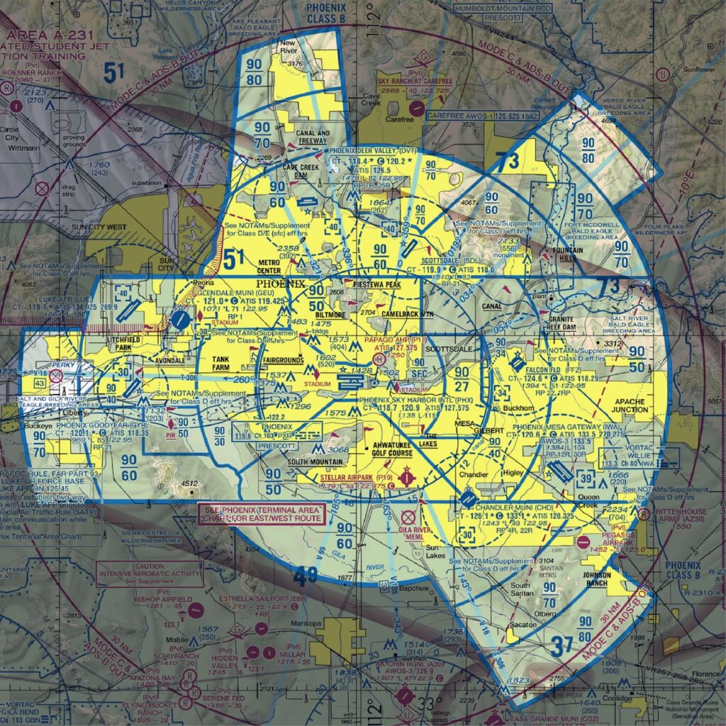 A diagram depicting Class B airspace on a sectional chart.