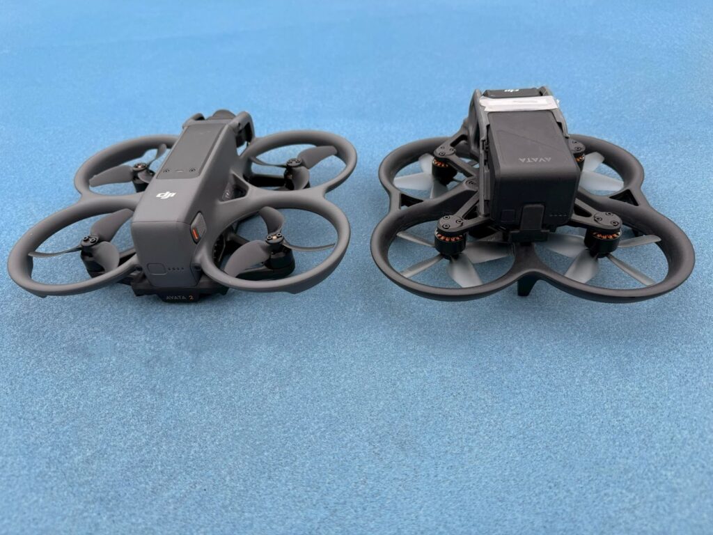 A back-view image of the DJI Avata and the new DJI Avata 2.