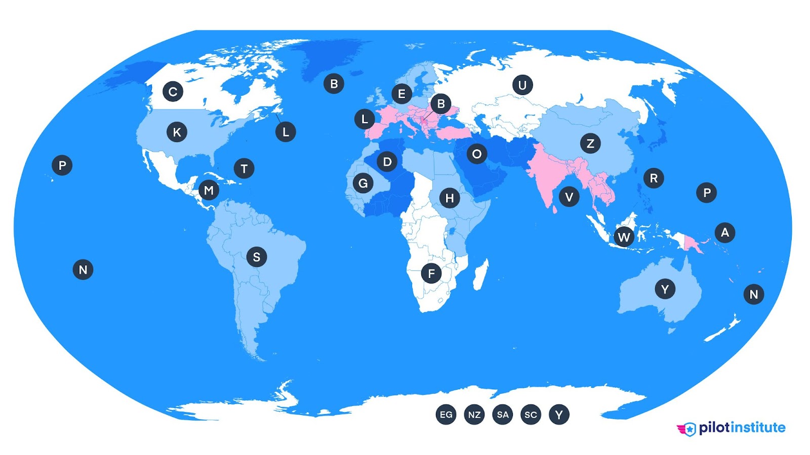 ICAO regional code map.