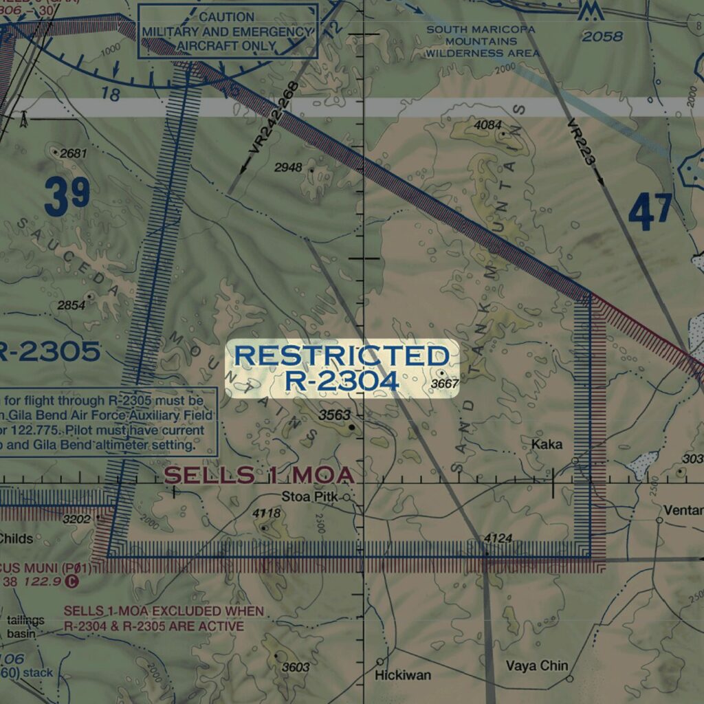 A diagram depicting restricted airspace numbers on a sectional chart.