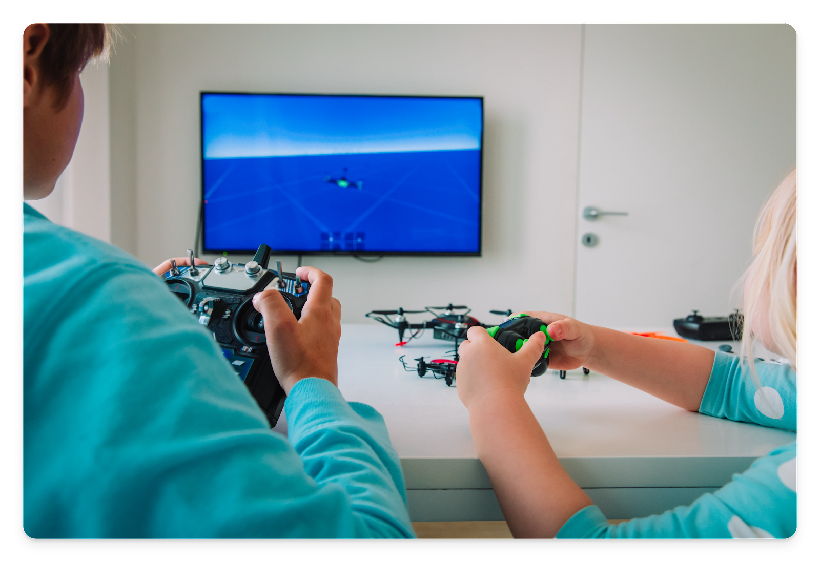 A photo of someone using a drone flight simulator.