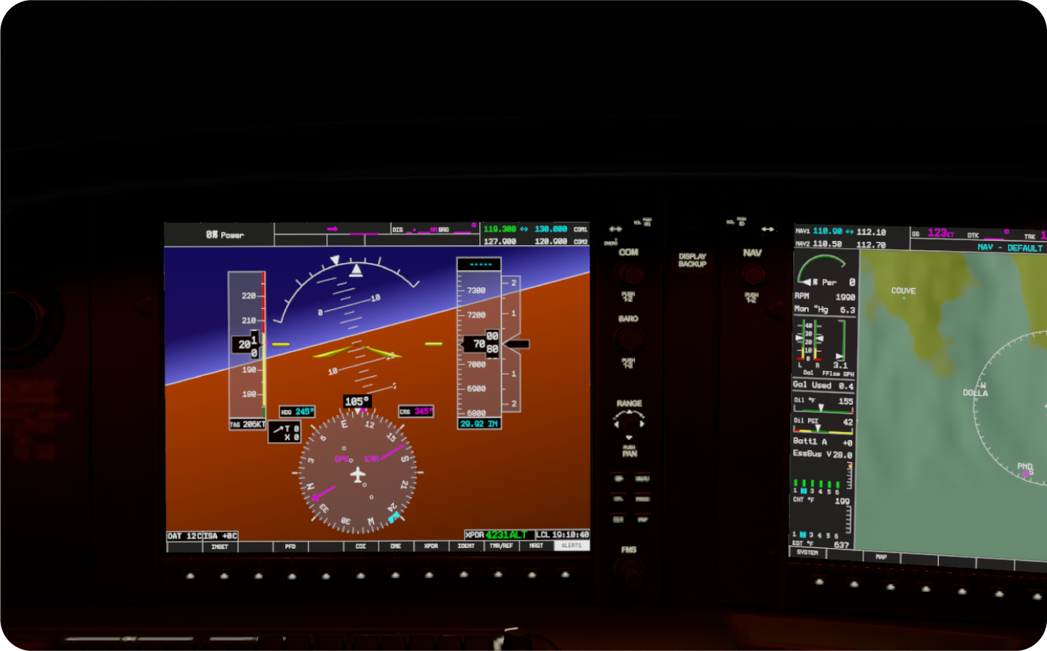 Cockpit instrumentation of an aircraft with a blocked static port.