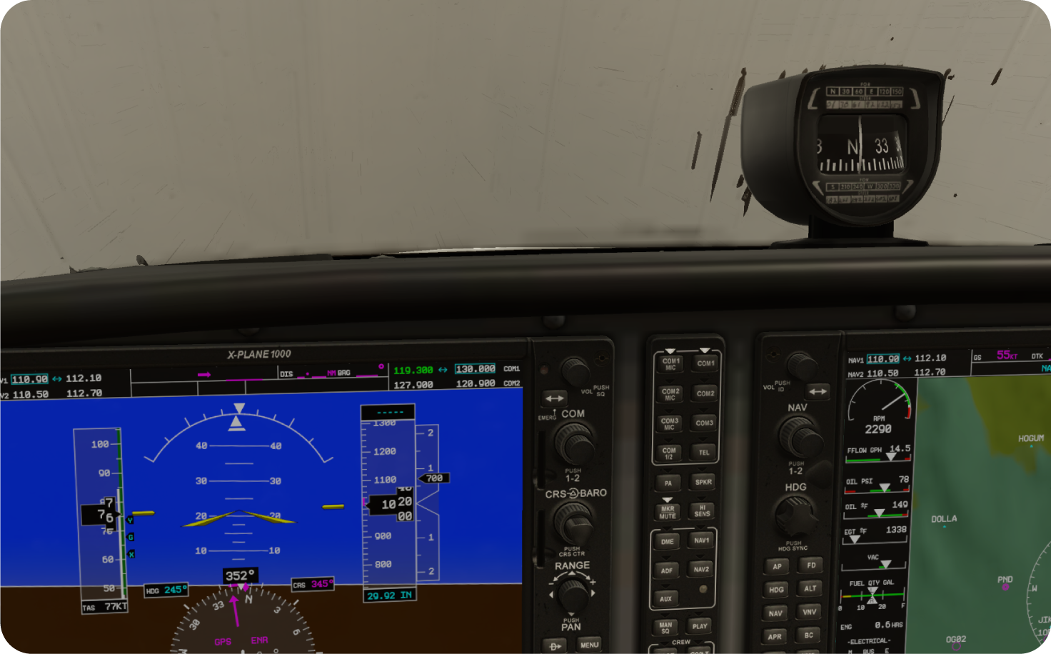 Cockpit instruments of an aircraft in IMC with a blocked pitot inlet and drain.